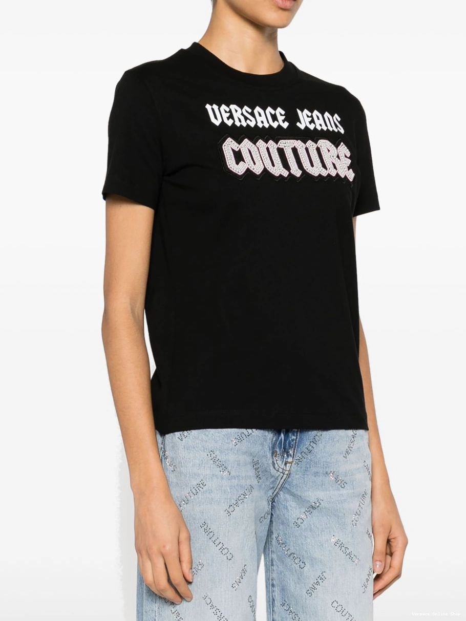 Cheap Couture Women Jeans Versace T-shirt cotton bead-embellished 0629